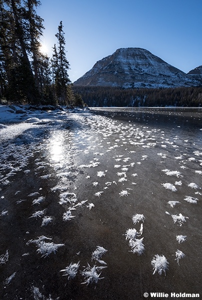 Star ice on mirror lake in the high uinta mountains, Utah