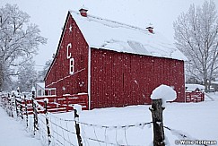 Red barn snowing 36